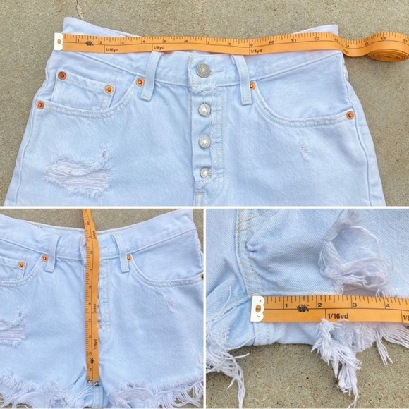 Levi’s Exposed Button Fly Bleached 501 Cutoff Jean Shorts Sz 24 - Picture 2 of 3